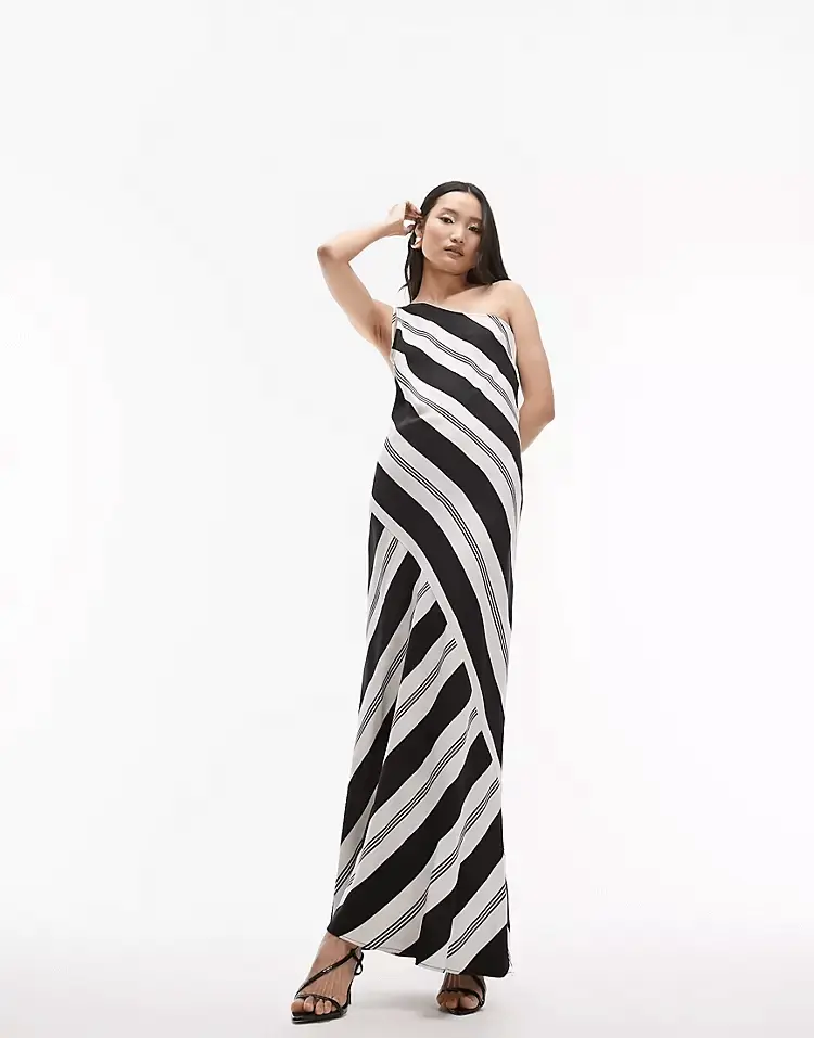 

Платье-макси на одно плечо Topshop, белый/черный