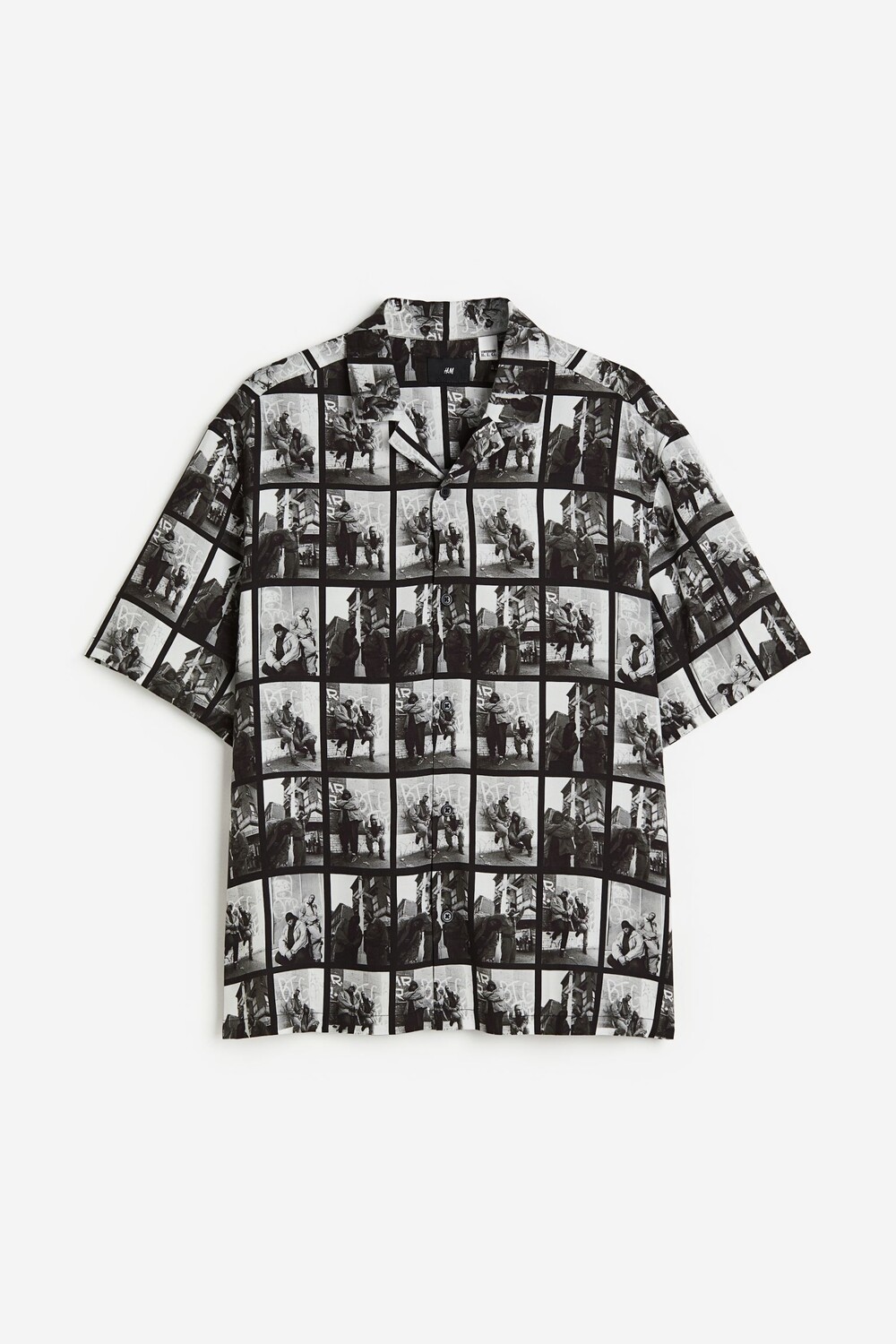 

Рубашка H&M Relaxed Fit Patterned Resort Shirt, черный, белый