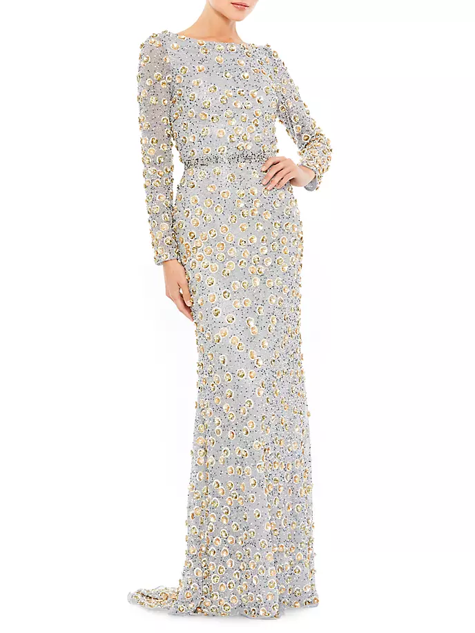 

Платье со скользящим подолом из бисера Mac Duggal, цвет platinum gold