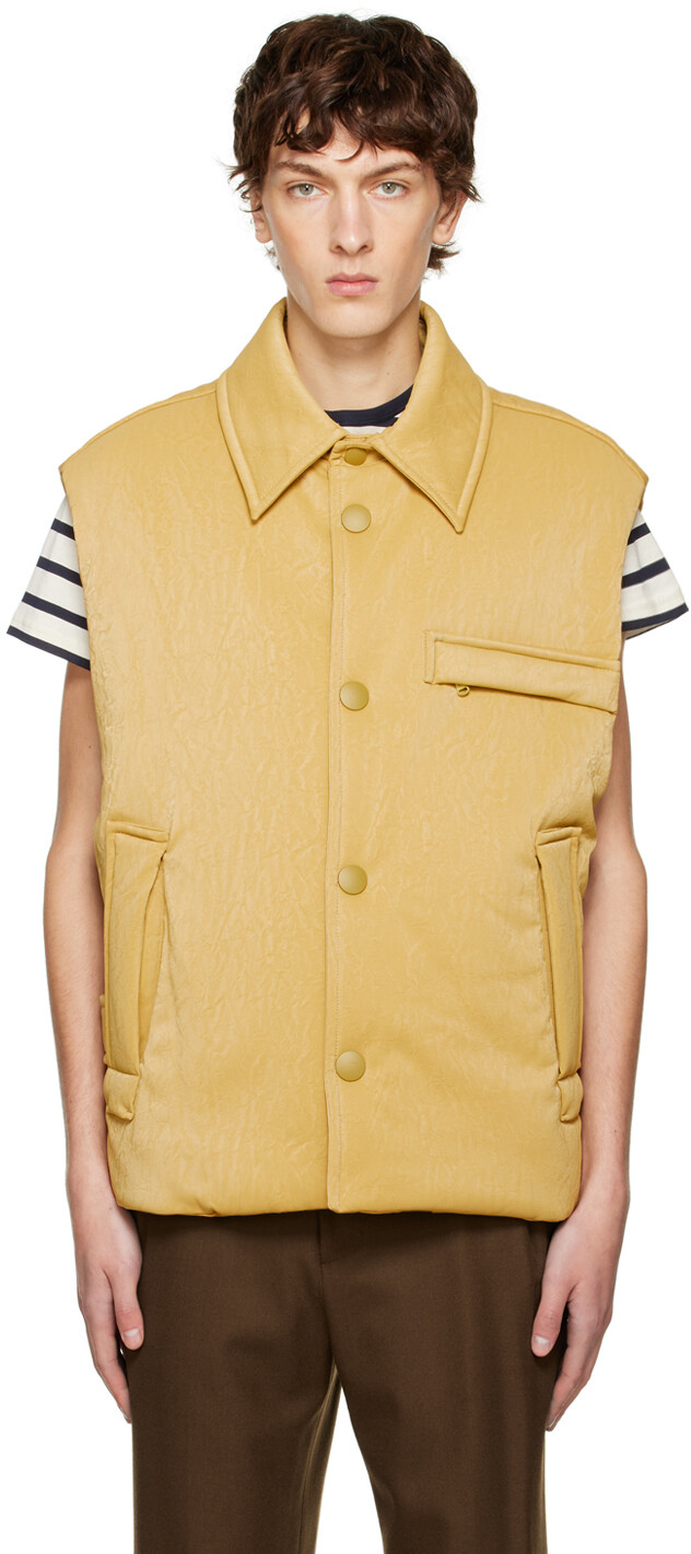 

Желтый стеганый жилет из искусственной кожи Solid Homme