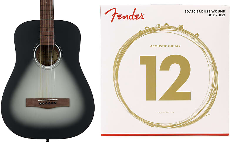 

Стальная акустическая гитара Fender FA-15 в масштабе 3/4 — комплект Moonlight со струнами для акустической гитары Fender 70L 80/20 из бронзы — .012–.052 Light 0971170135=1 0730070403=1