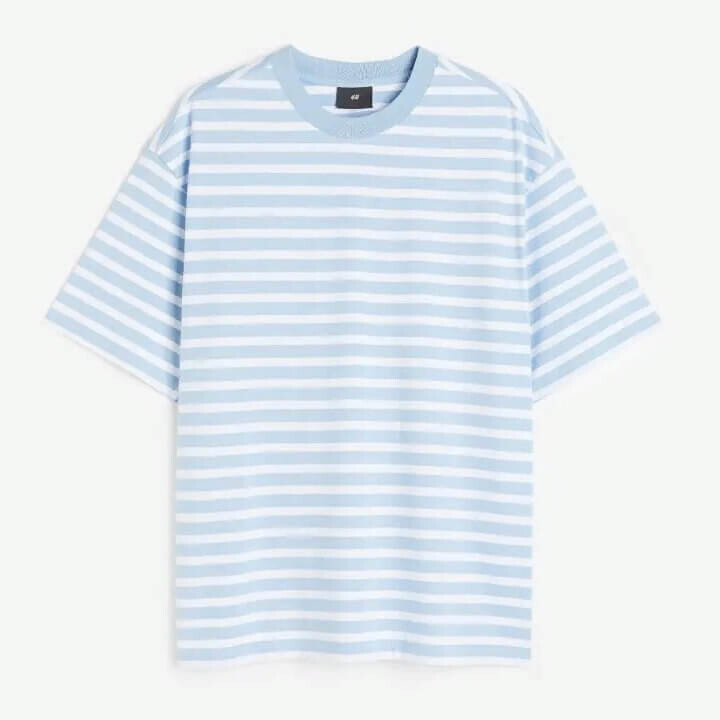 

Футболка в полоску H&M Relaxed Fit Cotton, голубой/белый