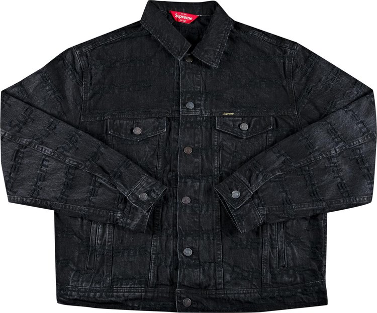Куртка Supreme Frayed Logos Denim Trucker Jacket 'Black', черный 55052