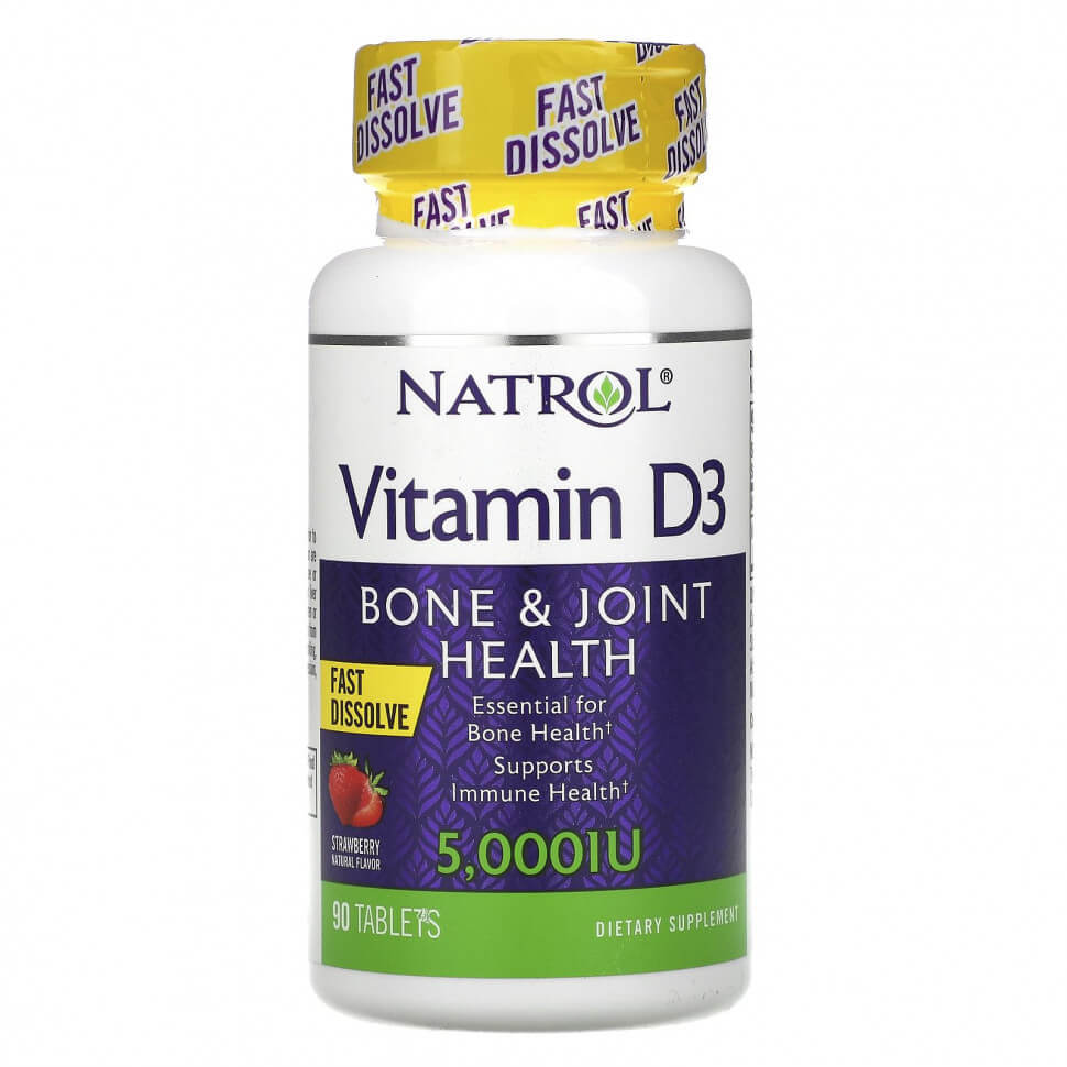 Витамин D3 Natrol Vitamin D3 5000 МЕ, 90 таблеток витамин д3 2000 ме 200 таблеток sfd vitamin d3 для кожи волос ногтей препарат для мужчин и женщин