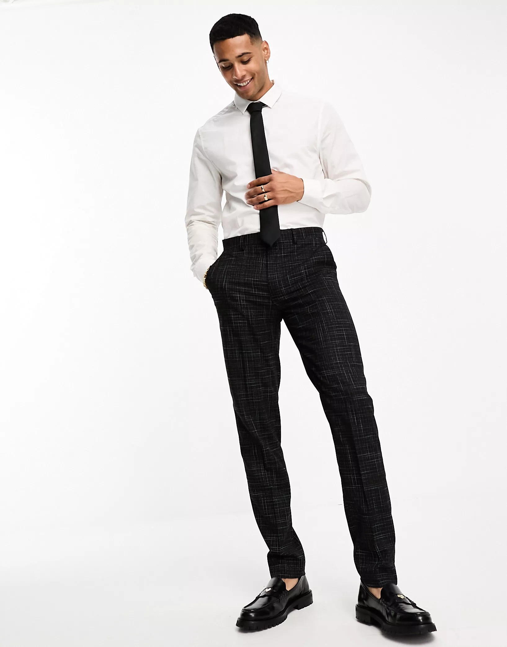 Брюки Asos Design Slim Suit In Crosshatch, черный узкие костюмные брюки zara черный