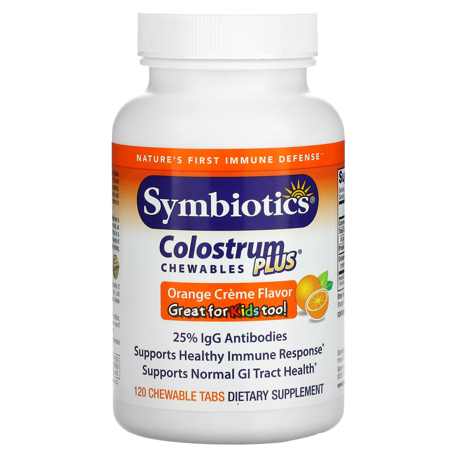 

Symbiotics, Colostrum Plus, апельсиновый крем, 120 жевательных таблеток