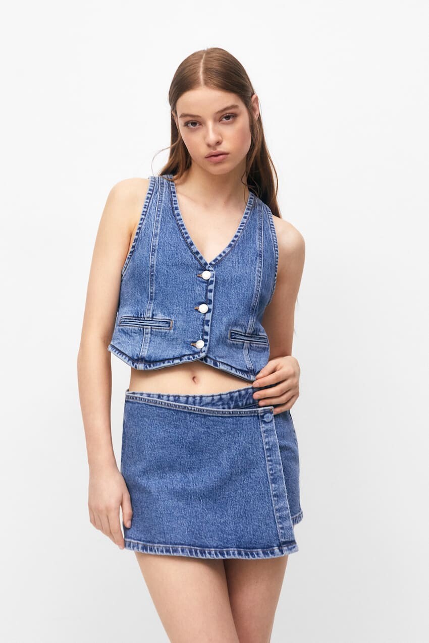 

Джинсовая юбка-кроссовер Pull&Bear, синий