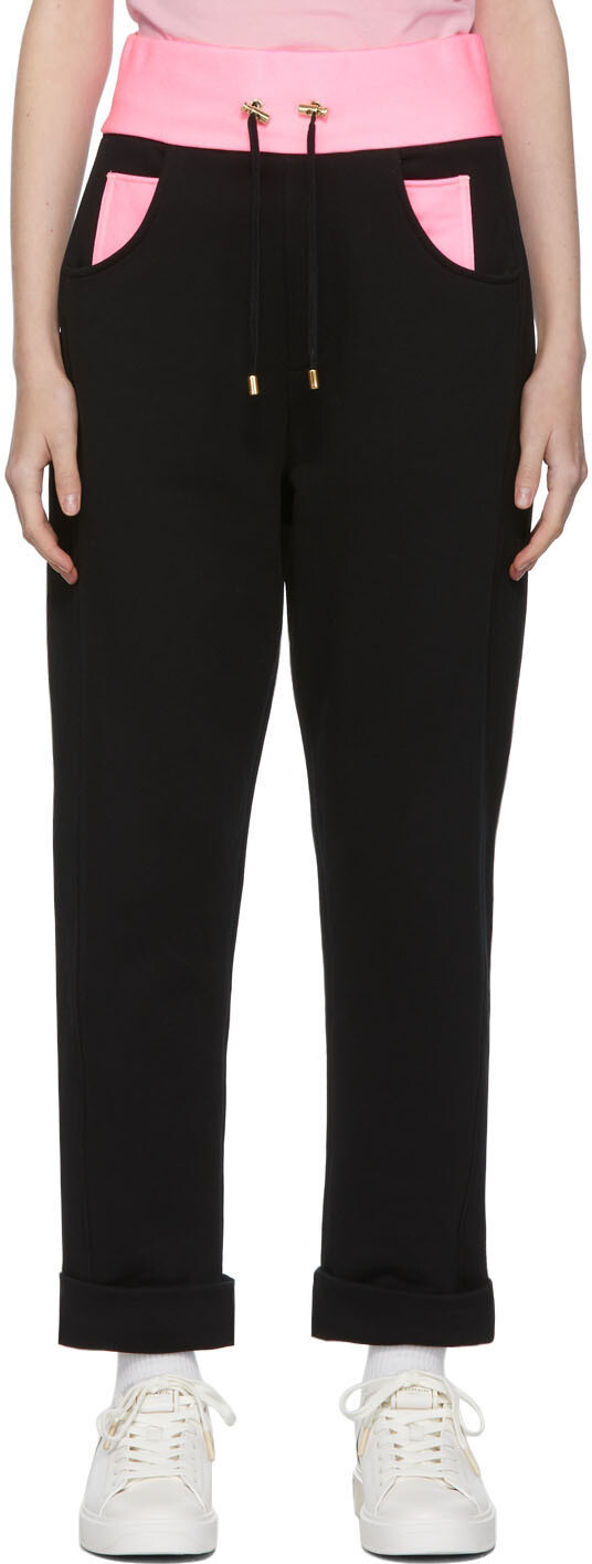 

Черно-розовые флисовые брюки для отдыха Balmain, Черный