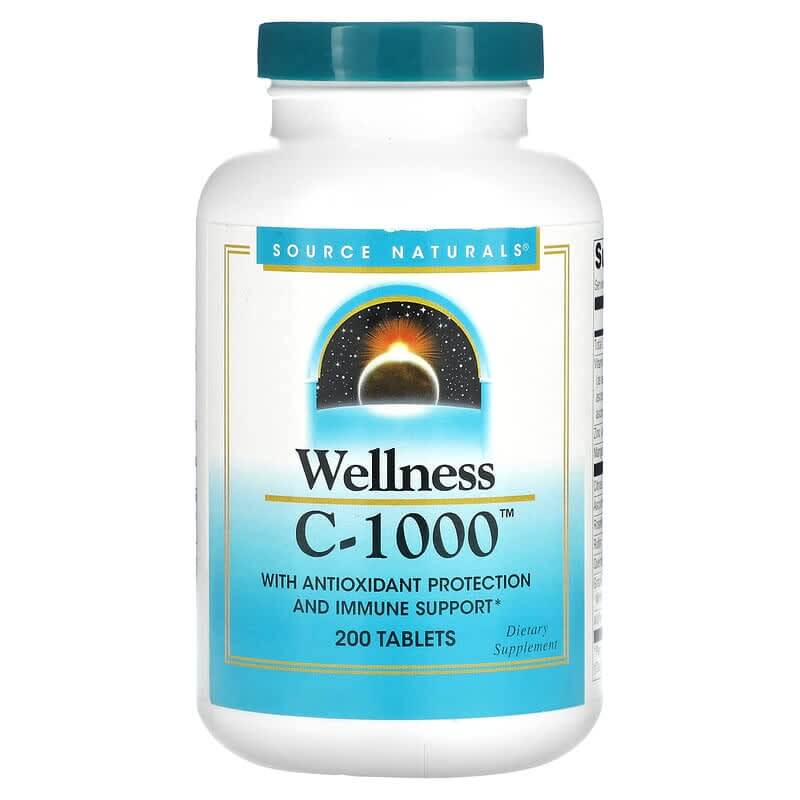 Витамин C-1000 Source Naturals Wellness, 200 таблеток биологически активная добавка vitamin c forte real pharm 90 таблеток антиоксидант для иммунитета кожи лица для мужчин и женщин
