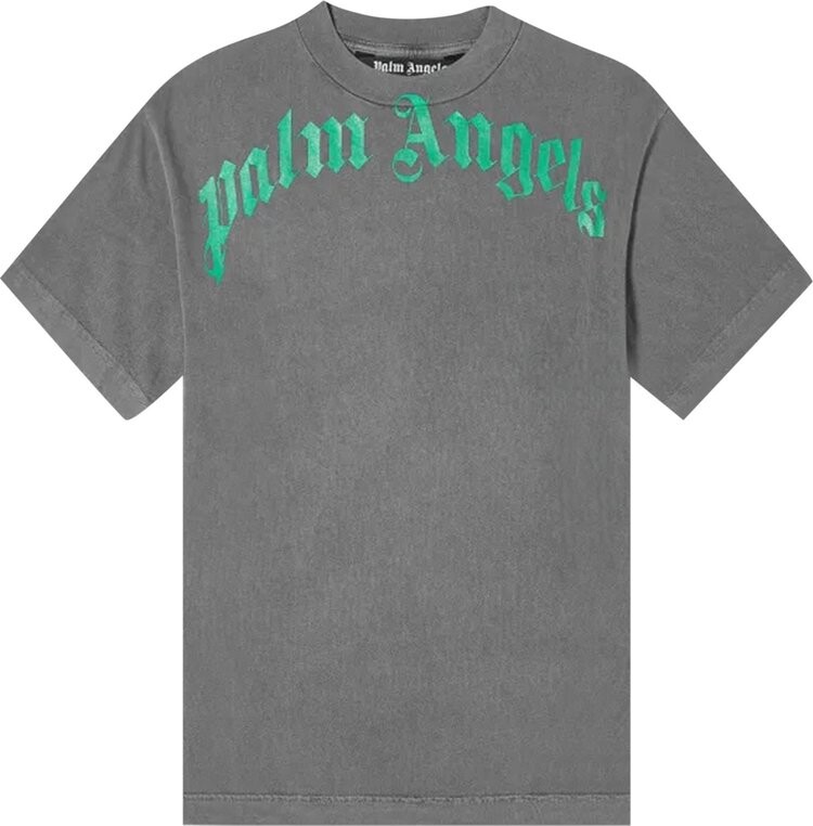

Футболка Palm Angels Vintage Wash Curved Logo Tee 'Black/Green', черный