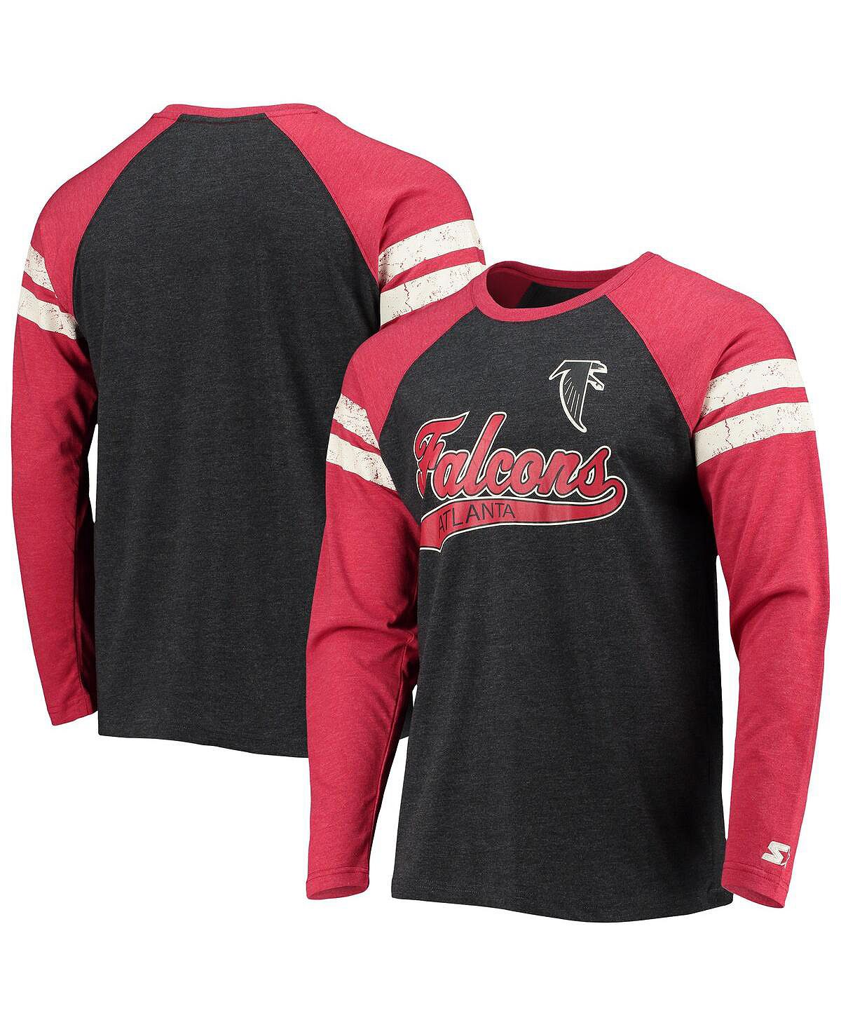 Мужская черная, красная футболка atlanta falcons throwback league raglan с длинным рукавом tri-blend Starter, мульти atlanta