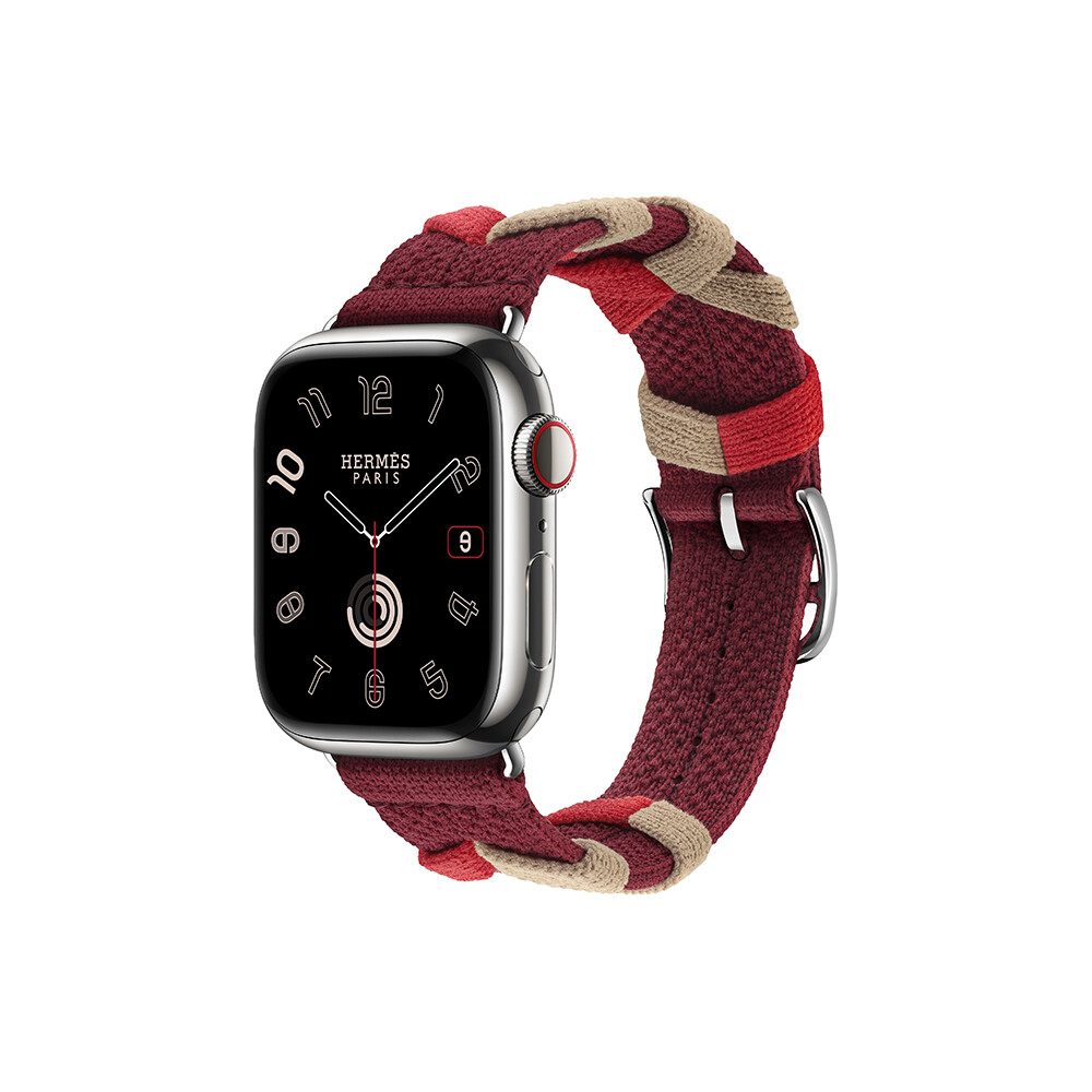 

Умные часы Apple Watch Series 9 Hermes (GPS + Cellular), 41мм, Silver Case/Rouge H Bridon Single Tour, Серебристый