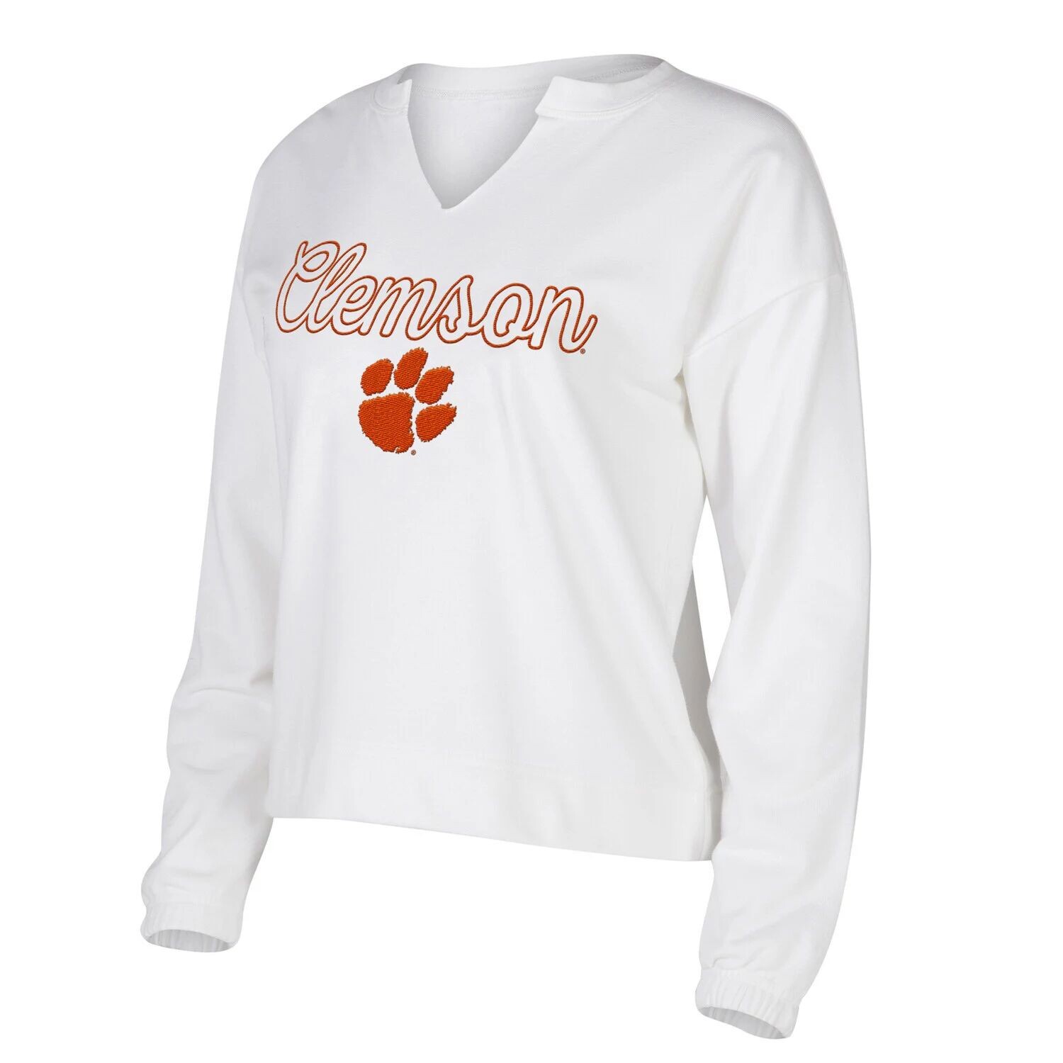 

Женская белая футболка Concepts Sport Clemson Tigers Sienna с длинным рукавом и вырезом с вырезом, Белый