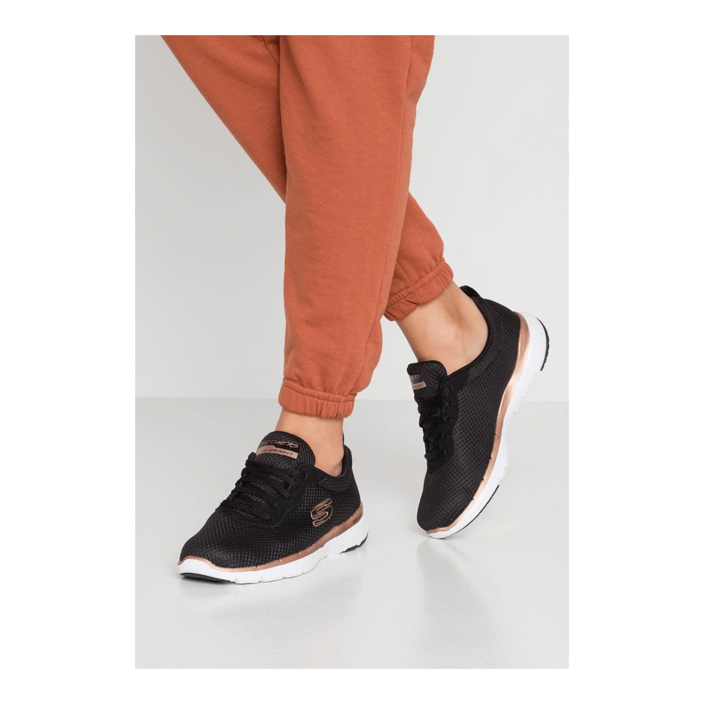 Skechers flex appeal 3.0 black sales rose gold