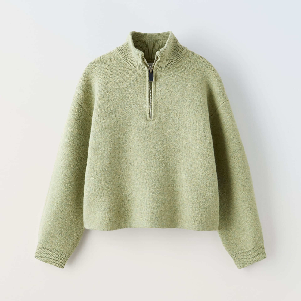 Свитер для девочек Zara Quarter-zip, светло-зеленый свитер high neck with zip zara светло фиолетовый