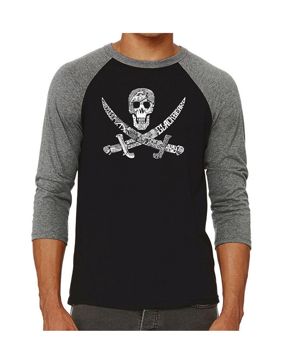 Мужская футболка с принтом пиратский череп и регланом word art LA Pop Art, серый мужская футболка с принтом пиратский череп и регланом word art la pop art черный