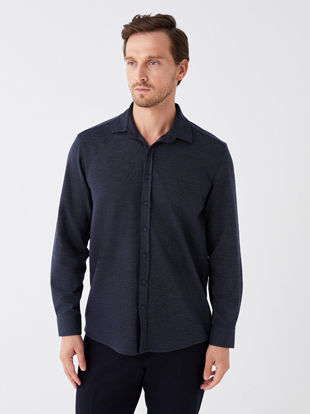 

Мужская рубашка Slim Fit с длинным рукавом LCWAIKIKI Classic, темно-синий