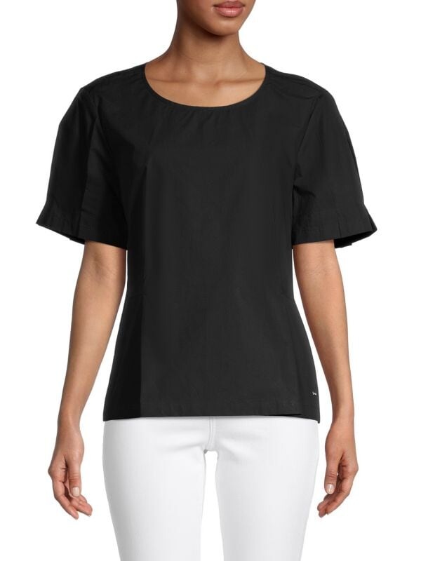 

Топ DKNY с короткими рукавами и баской, черный