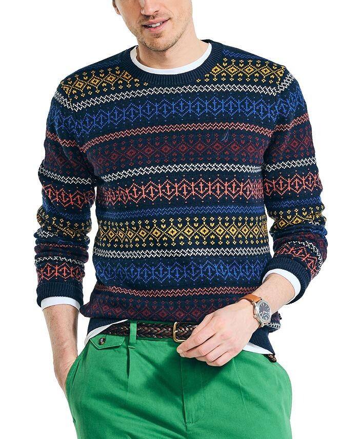 

Мужской свитер с круглым вырезом Fair Isle Nautica, цвет Navy Seas