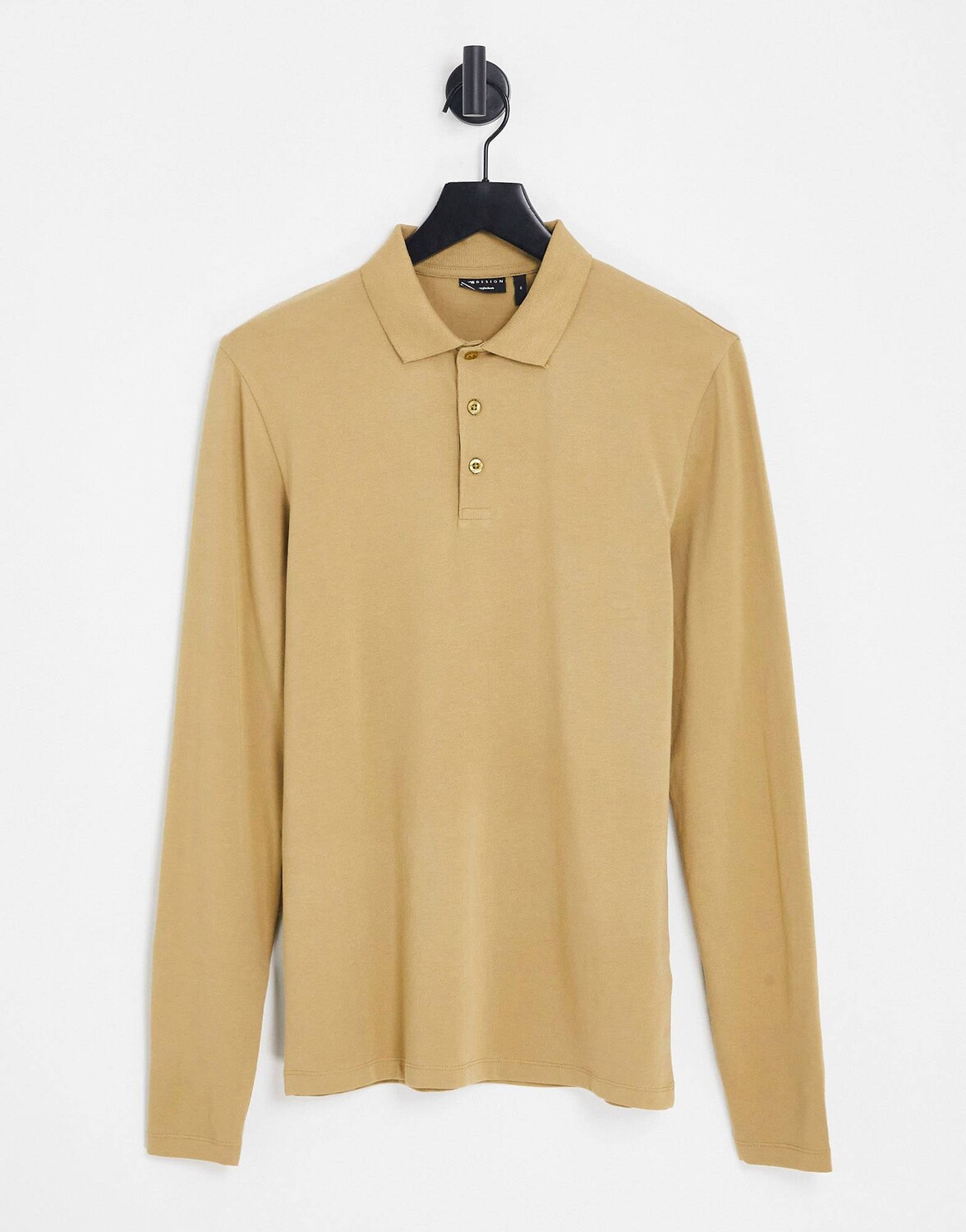 

Бежевая футболка-поло с длинными рукавами ASOS DESIGN