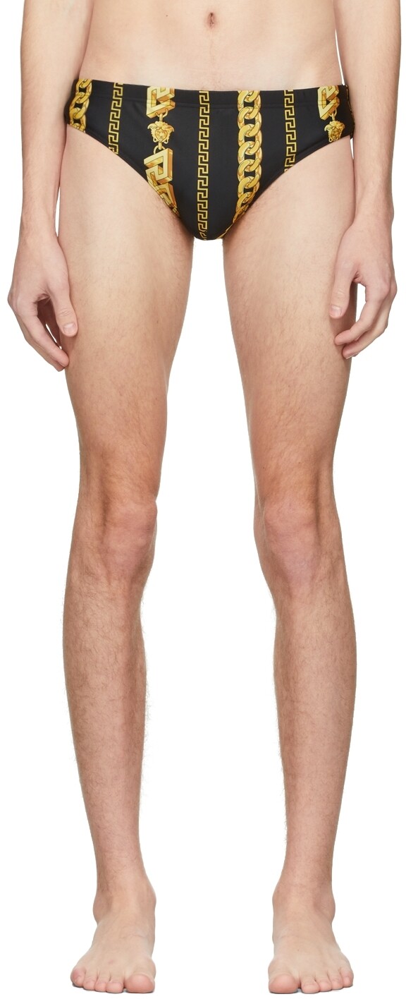

Черно-золотые плавки с принтом цепочек Versace Underwear