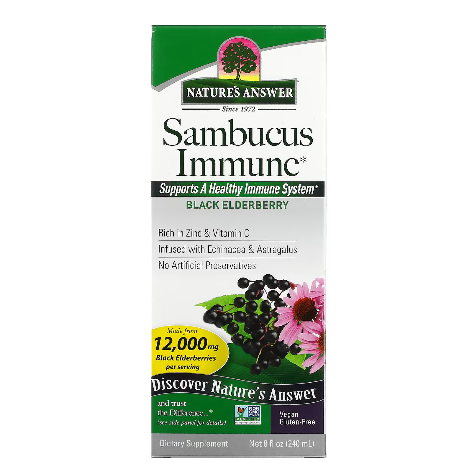 Nature's Answer, Sambucus Immune, черная бузина, 12 000 мг, 240 мл (8 жидк. унций) nature s answer sambucus immune черная бузина 12 000 мг 240 мл 8 жидк унций