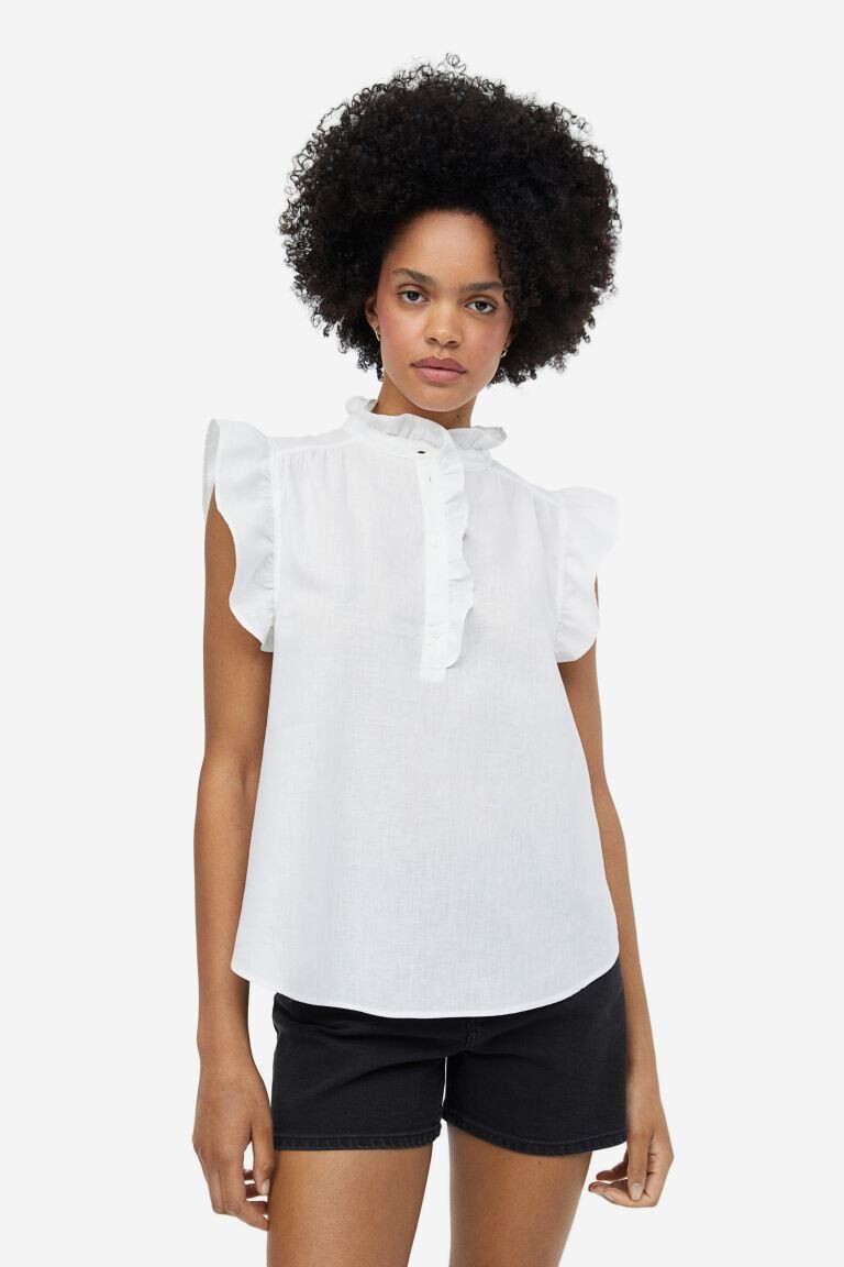 

Блузка из смесового льна с рюшами H&M, белый