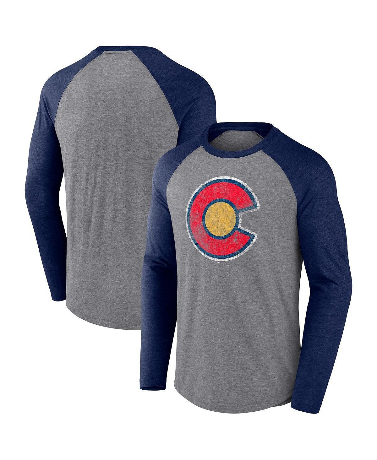 

Мужская фирменная футболка heather grey, темно-синяя colorado avalanche special edition 2.0 с длинным рукавом реглан Fanatics, мульти