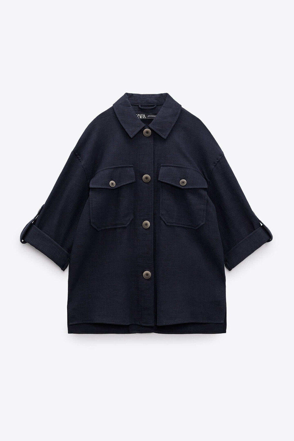 

Рубашка Zara Ramie With Patch Pockets, темно-синий