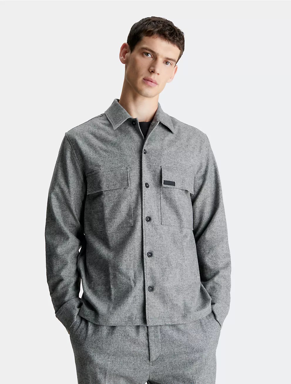 Рубашка Calvin Klein Wool Blend Classic Flannel Button-Down, серый рубашка calvin klein satin notch collar classic button down черный