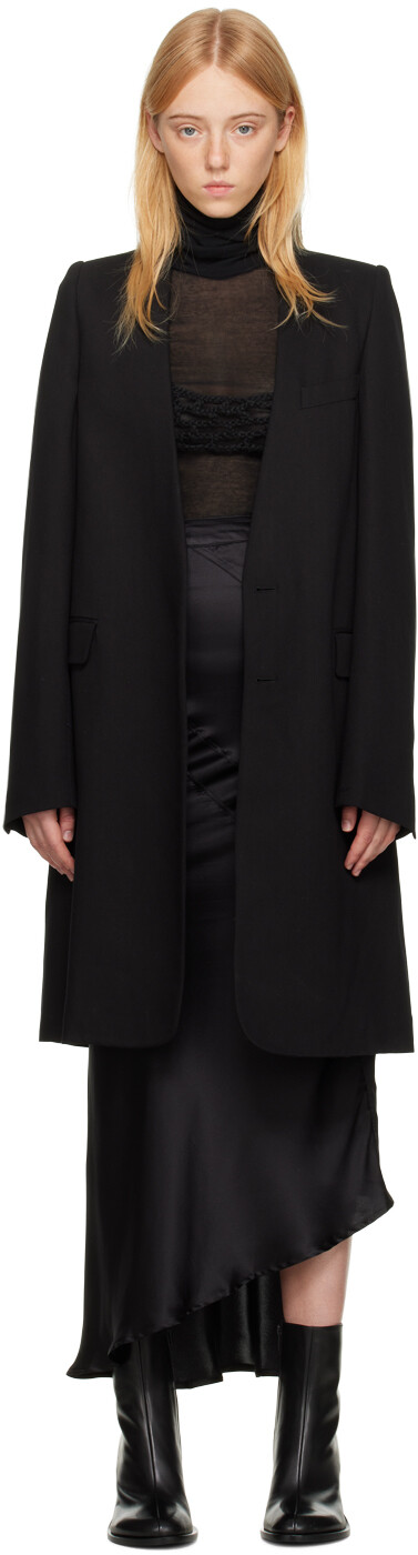 

Черное пальто без воротника Celine Ann Demeulemeester, Черный