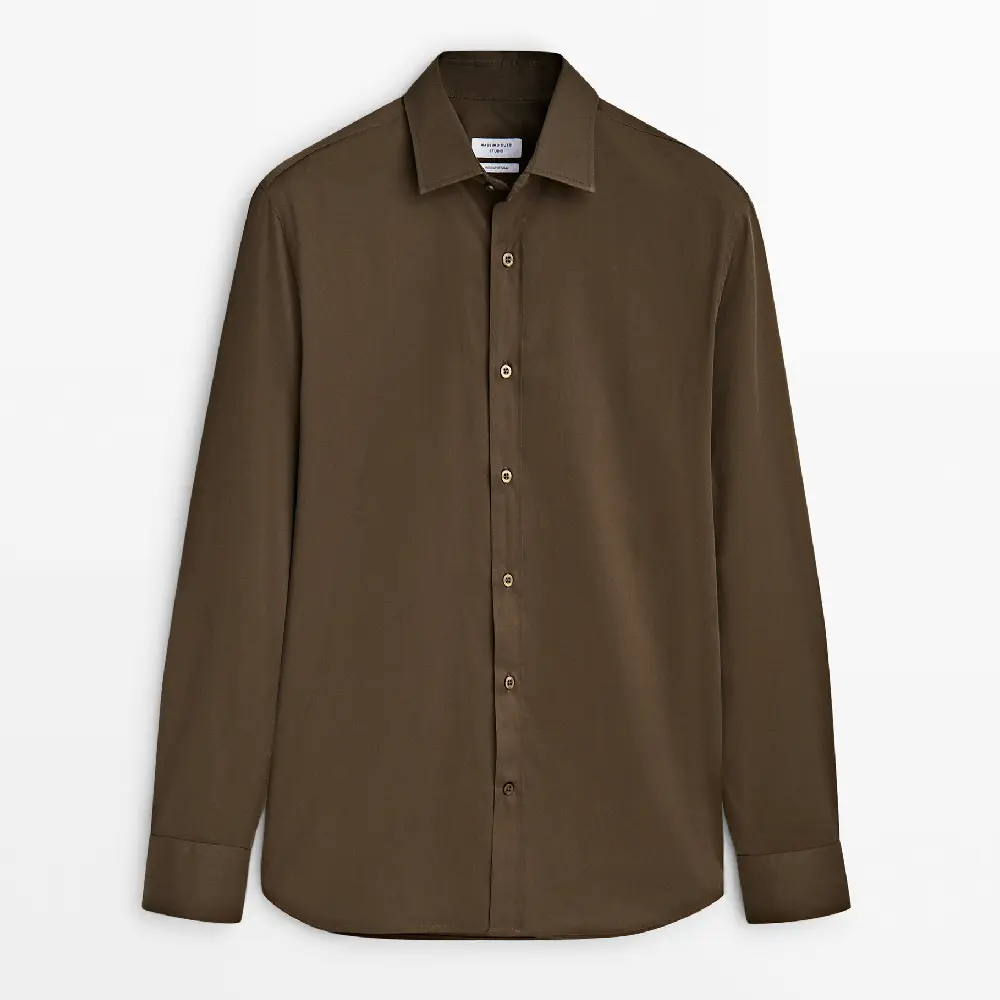 

Рубашка Massimo Dutti Wide-fit Cotton - Studio, хаки