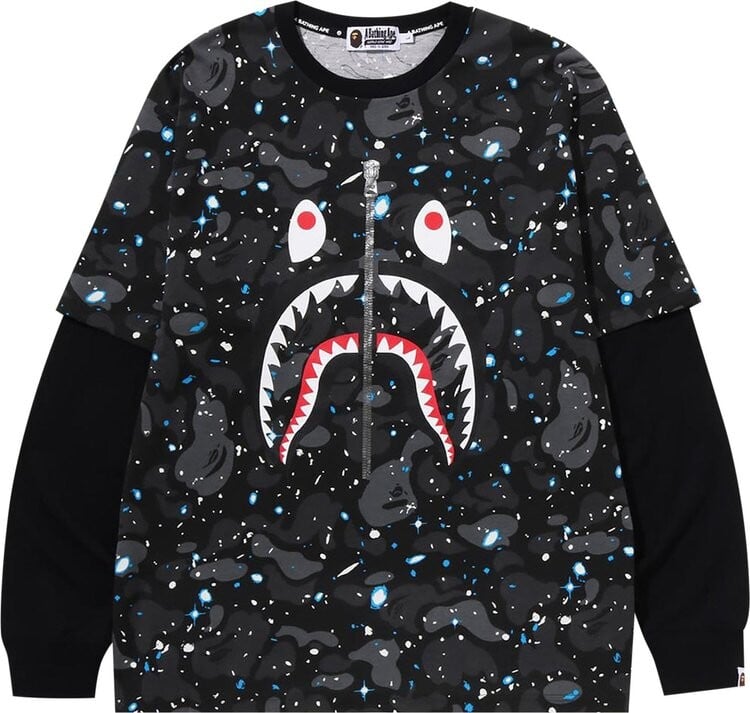 

Лонгслив BAPE Space Camo Shark Layered Long-Sleeve Tee 'Black', черный