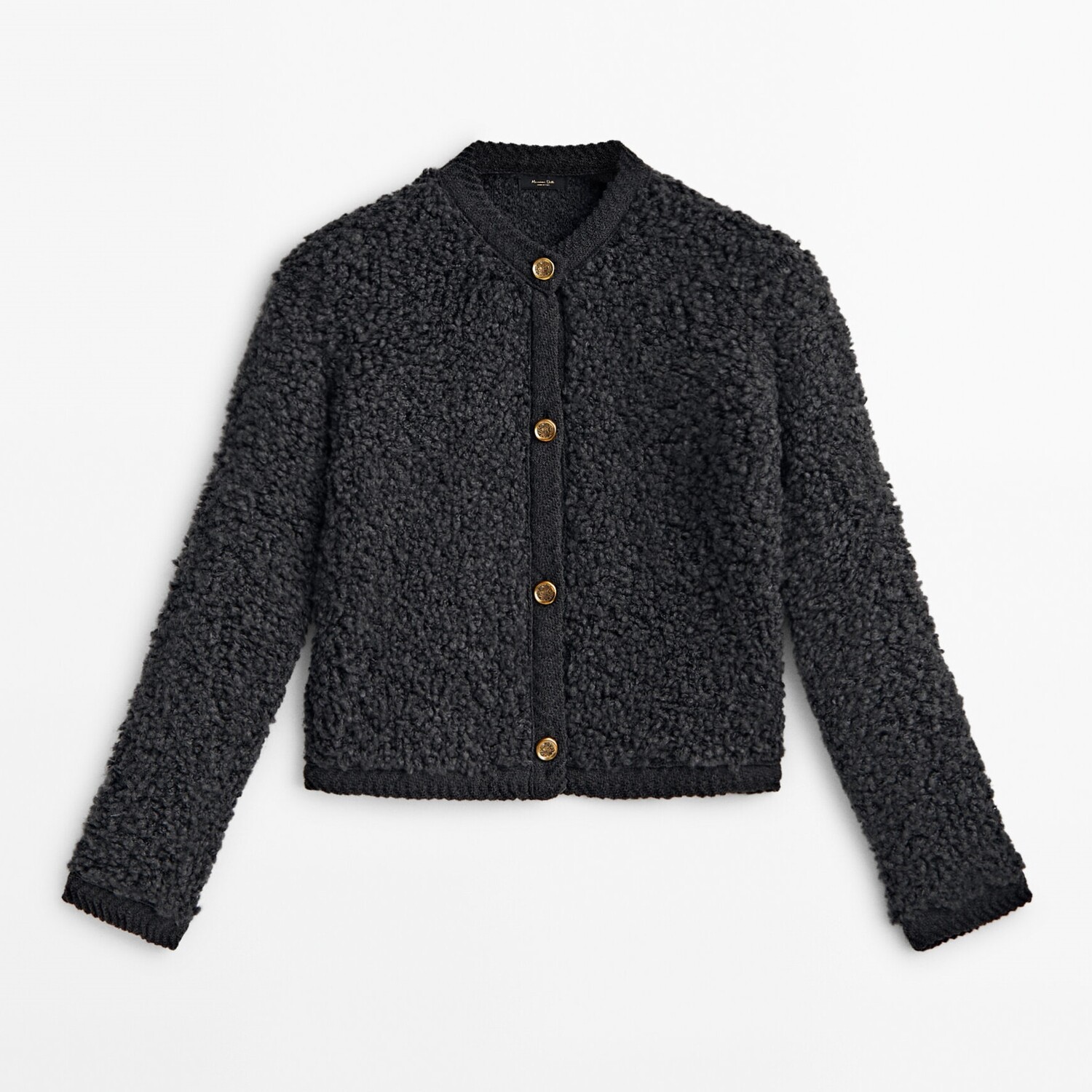 

Кардиган Massimo Dutti Bouclé Knit With Buttons, темно-серый