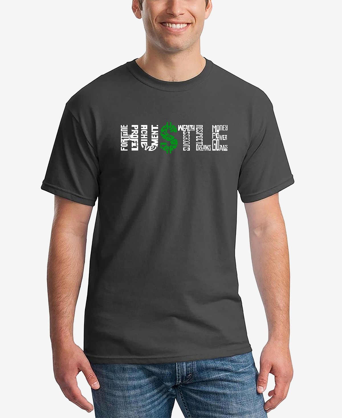 Мужская футболка word art hustle LA Pop Art, темно-серый мужская толстовка с круглым вырезом word art hustle la pop art темно серый