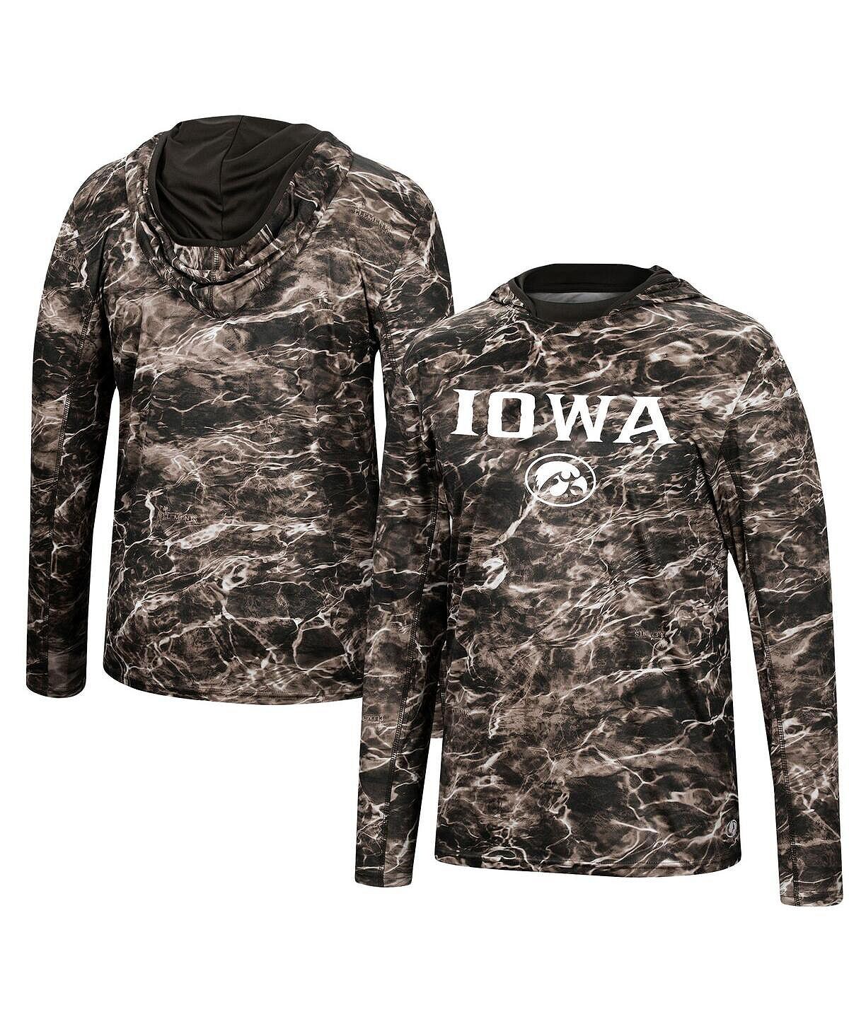 

Мужская черная футболка с капюшоном iowa hawkeyes mossy oak spf 50 performance с длинным рукавом Colosseum, черный