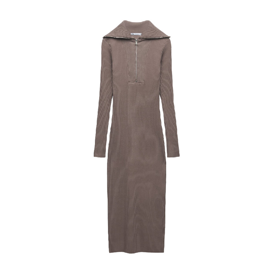 

Платье Zara Ribbed With Zip, серо-коричневый