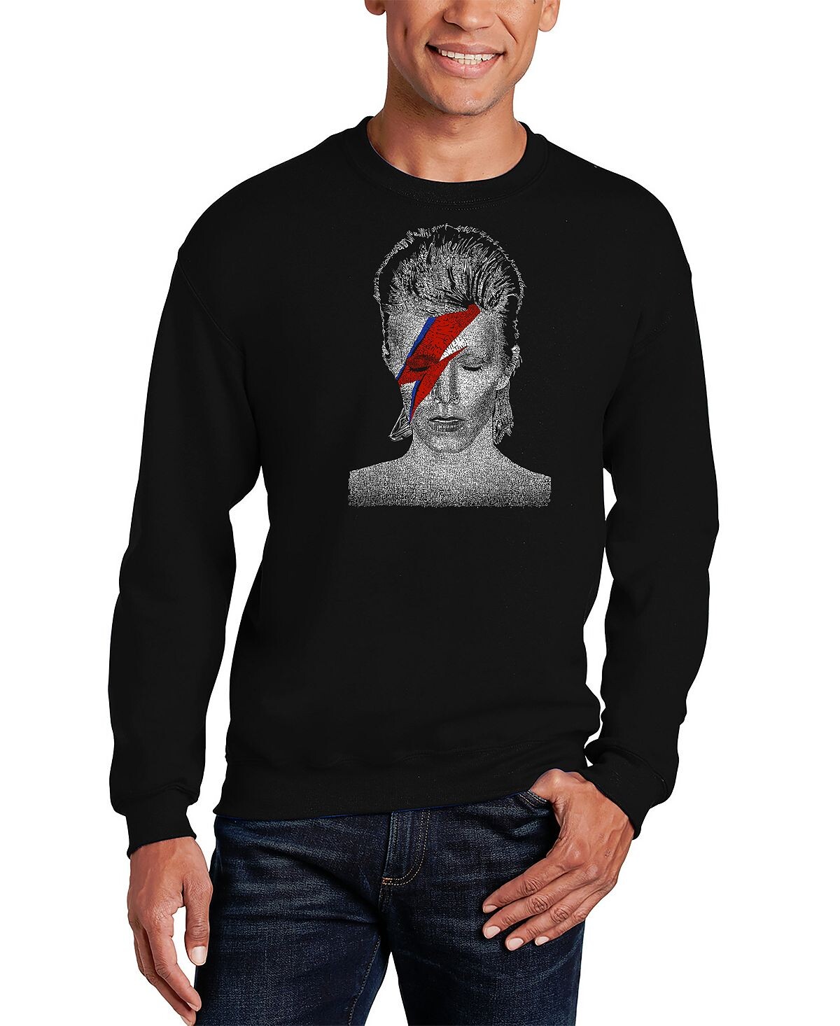 

Мужская толстовка с круглым вырезом david bowie aladdin sane word art LA Pop Art, черный