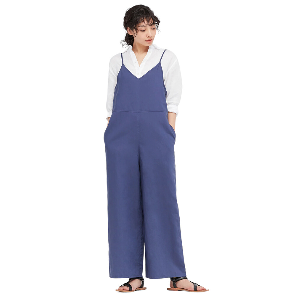 

Комбинезон на бретелях из льна Uniqlo, синий
