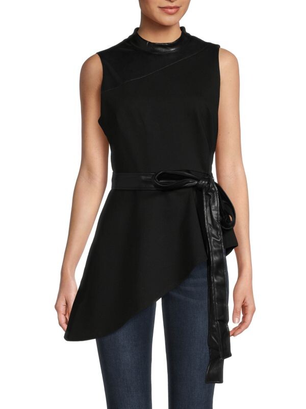 

Асимметричный топ с отделкой из искусственной кожи BCBGMAXAZRIA Black
