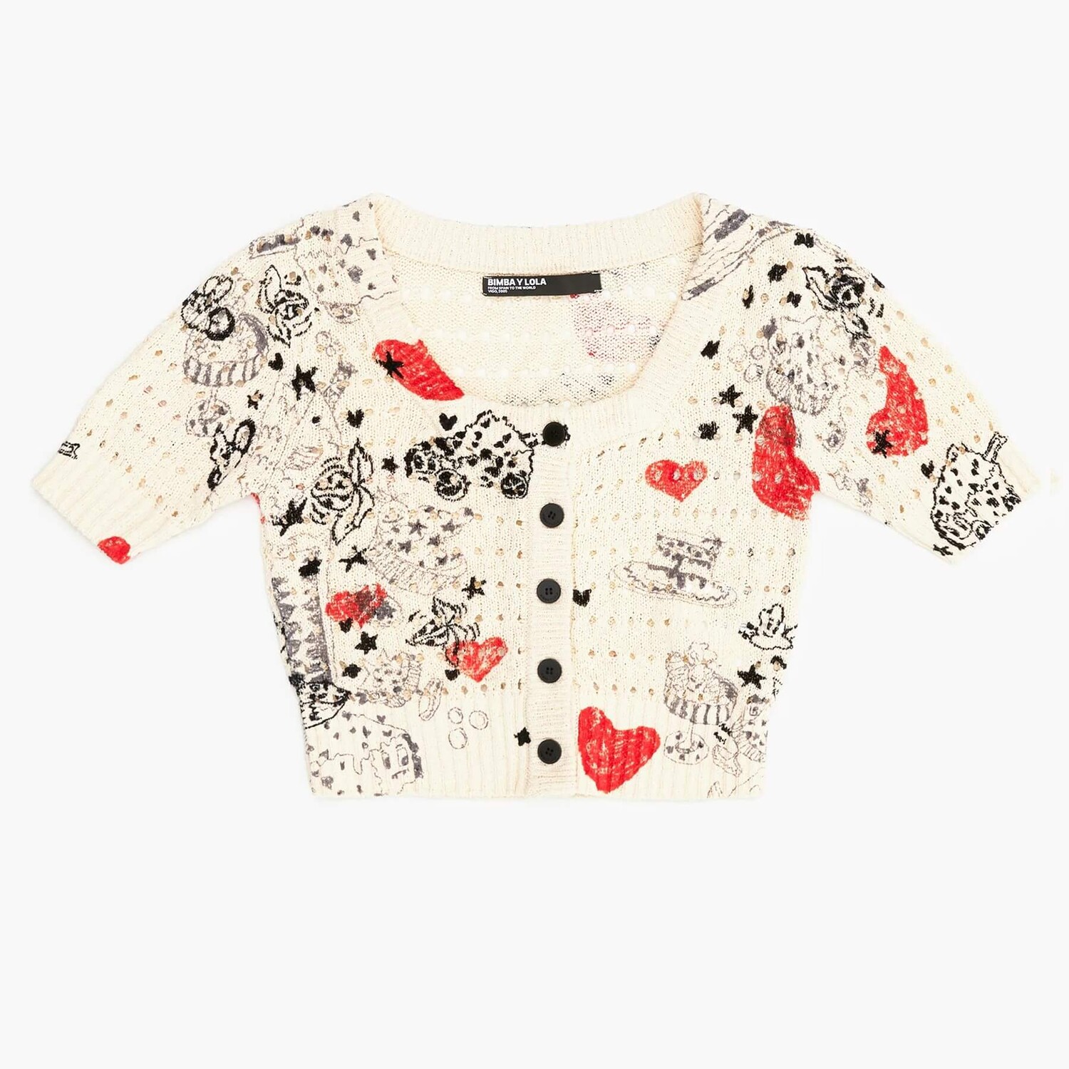 

Кардиган Bimba Y Lola Nickname Heart Print, светло-бежевый/красный