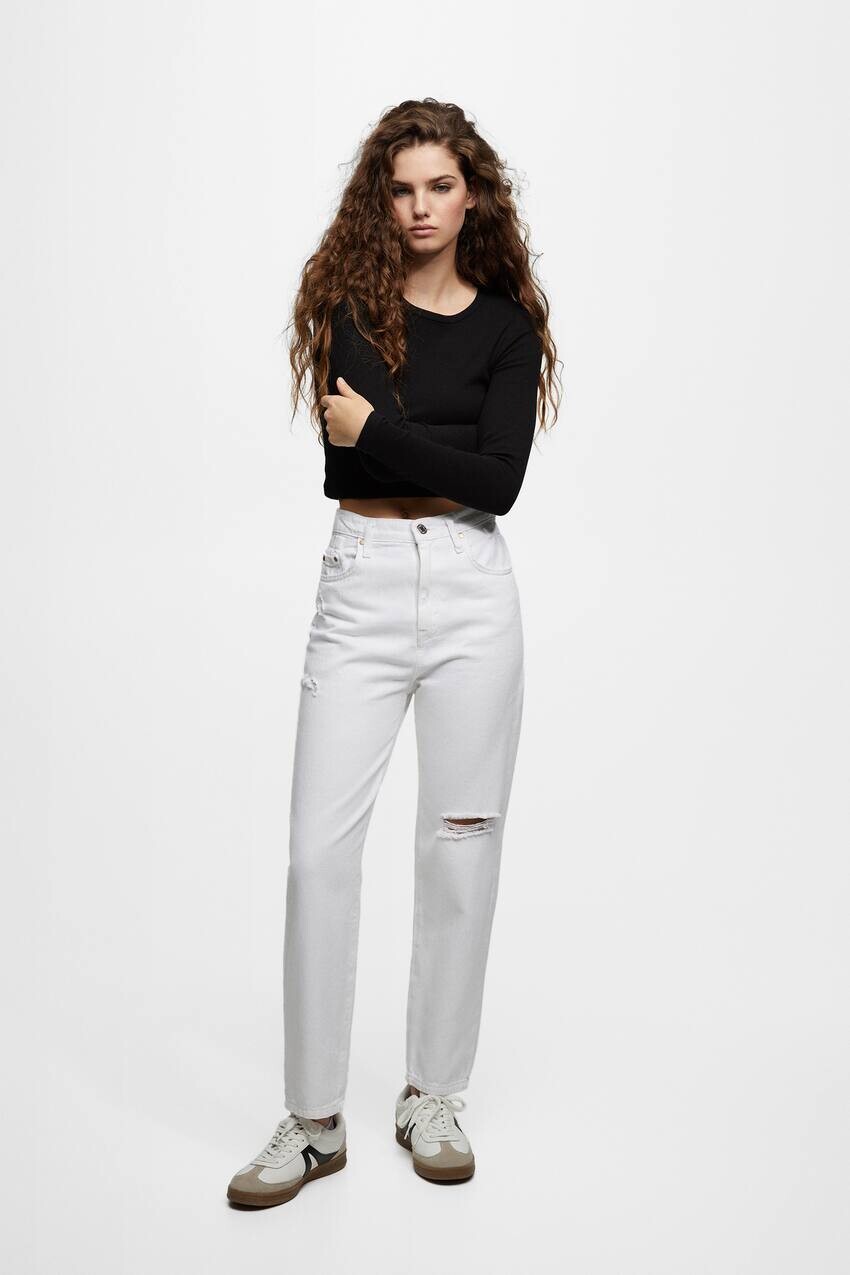 

Джинсы прямого кроя с рваными краями Pull&Bear, белый