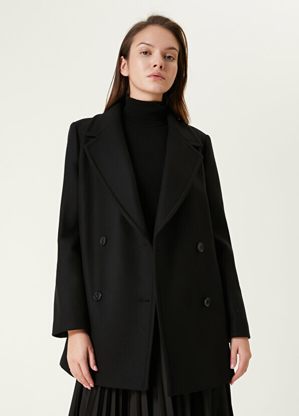 

Черное двубортное шерстяное пальто Beymen, Черный