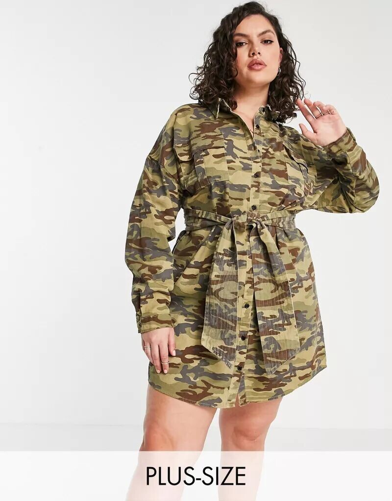 

Платье с завязками на талии Missguided с принтом в стиле милитари