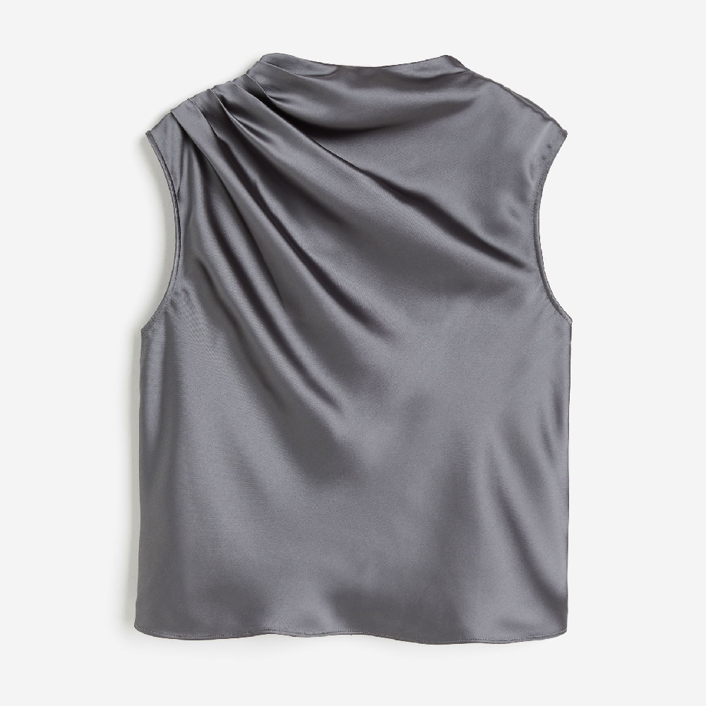 Блузка H&M Draped Satin, серый блуза zolla без рукавов 46 размер