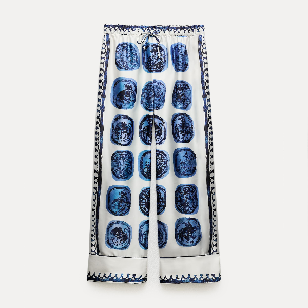 Брюки Zara Zw Collection Printed, белый/темно-синий брюки zara zw collection printed светло синий