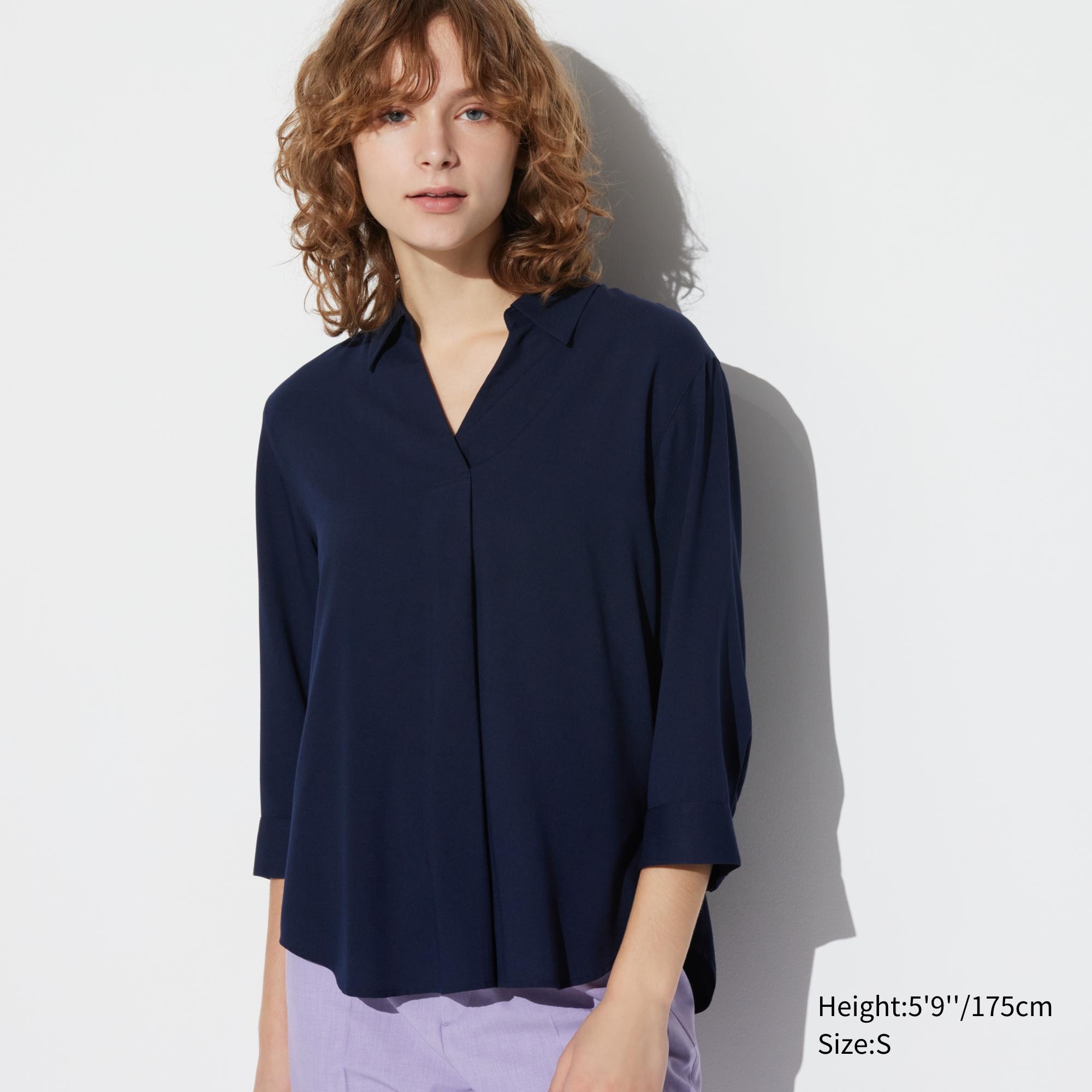 Рубашка UNIQLO из вискозы, темно-синий цена и фото