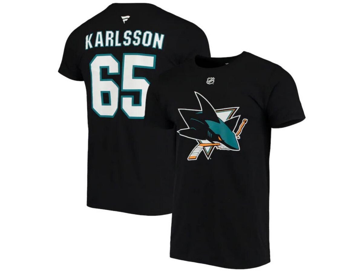 

Мужская футболка с аутентичным именем и номером стека erik karlsson san jose sharks Majestic, черный