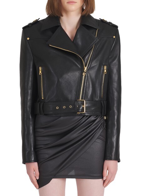 

Короткая кожаная косуха Balmain, темно-серый