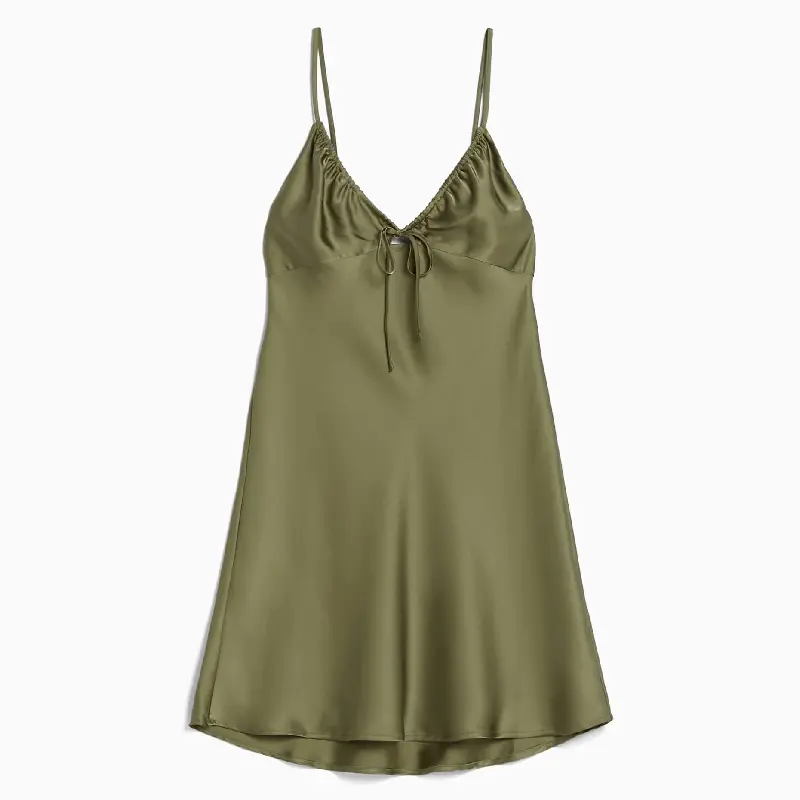 

Платье Bershka Strappy Flowing Satin Mini With Gathering, хаки